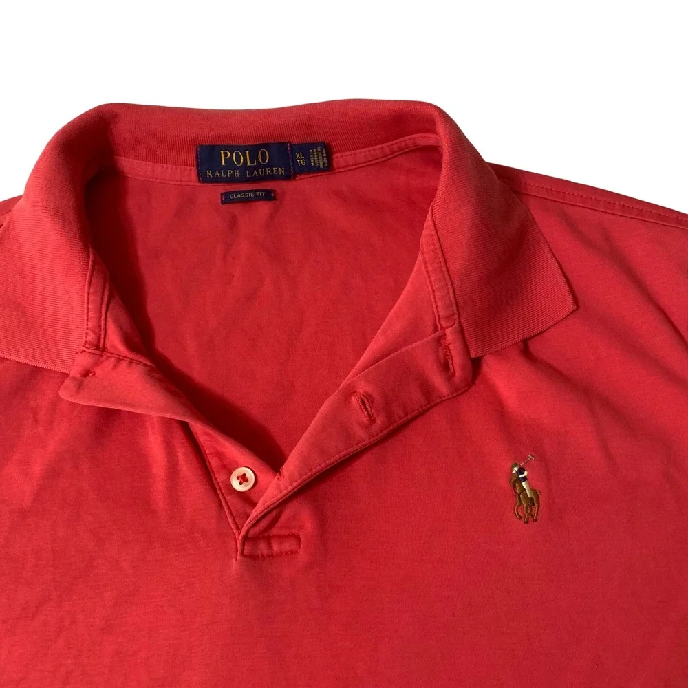 Polo Ralph Lauren Mens Classic Fit Red Cotton Short Sleeve Polo Shirt XL‎